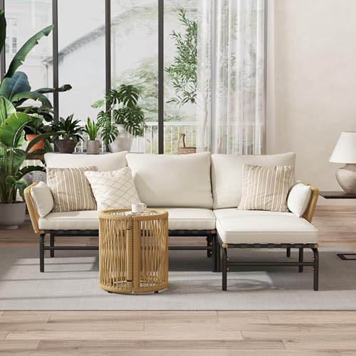 Yaheetech 3 Pieces L-Shaped Conversation Set, Outdoor Patio Furniture Set