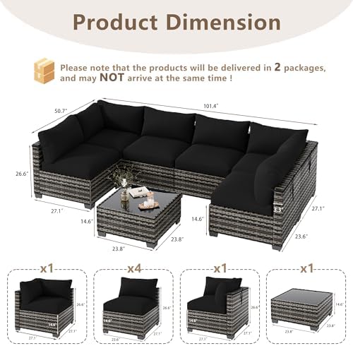 LOUVIXA 7 Piece Outdoor Patio Furniture Set, Outdoor Sectional Sofa, Wicker Rattan Patio Furniture, Patio Conversation Set with Coffee Table & Cushions