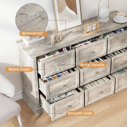 KIGOTY Farmhouse Bedroom Set, 3 Piece Bedroom Furniture Set, 9/5 Drawer Dressers,Rustic Closet Clothes Organizer, Drawer Dresser Set for Home