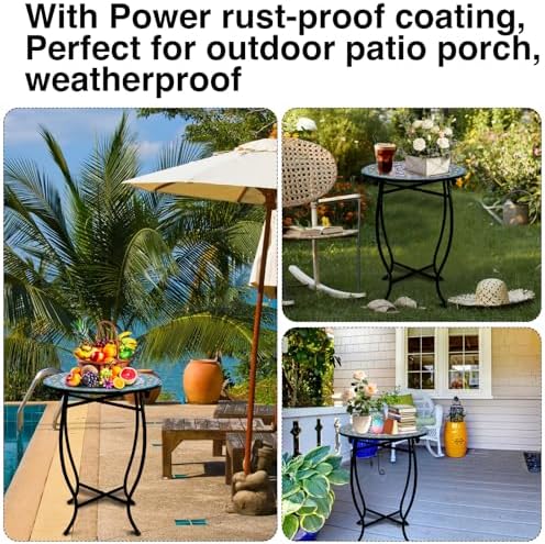 Indoor Outdoor Metal Round Side Table, Versatile 14" Round Metal End Table