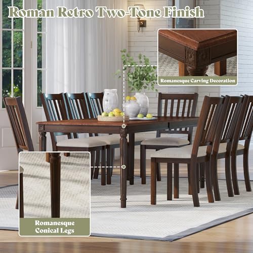 AMERLIFE 79" Solid Wood Farmhouse Dining Table with Roman Legs, Brown