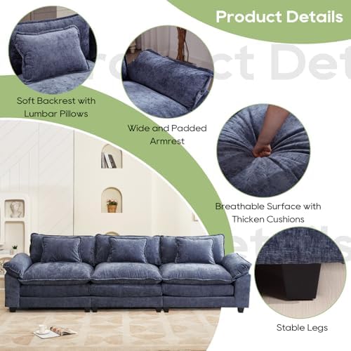 Oprisen 120" Modular Sectional Sofa, Comfy 3 Seater Deep Cloud Couch