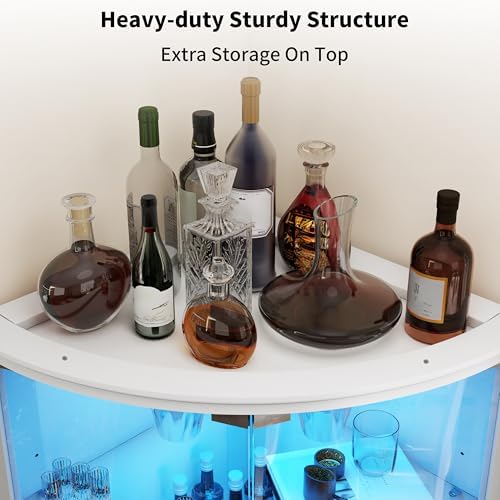 Loomie 70" Corner Bar Cabinet with LED Lights, 6-Tier Modern Wine Cabinet