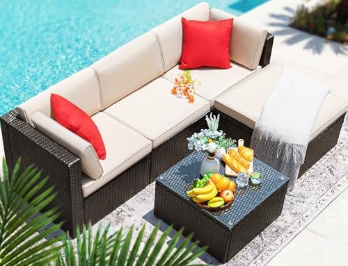 Devoko 5 Pieces Patio Furniture Sets Outdoor Sectional Patio Sofa