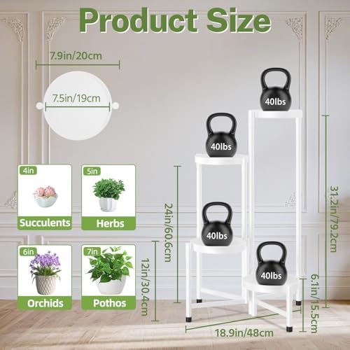 iDavosic.ly Plant Stand Indoor Outdoor, 4 Tier Metal Corner Shelf, White