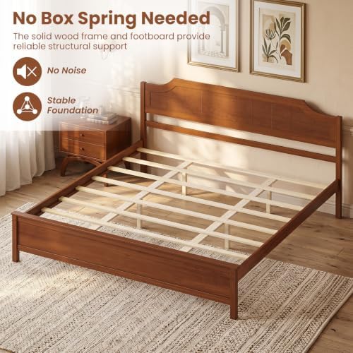 GIANTEX King Size Wooden Bed Frame with Headboard, Wood Slat Support