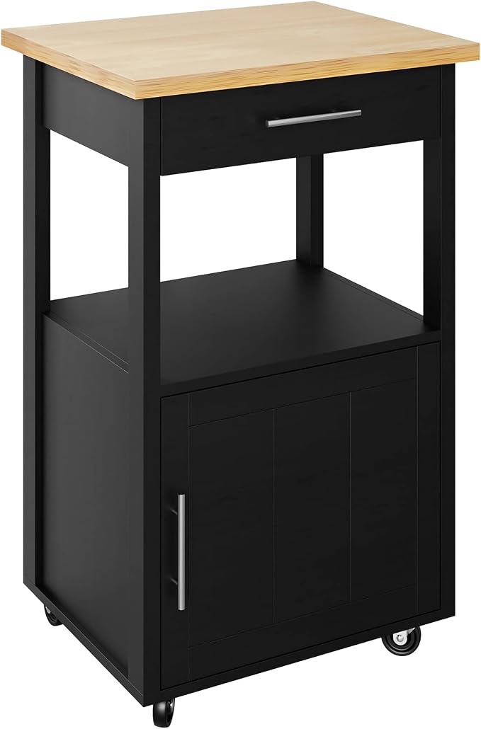 Shintenchi Kitchen Island Cart with Storage,Rolling Kitchen Island Side Table on Wheels with Worktop,Single Door Storage Cabinet and Drawer for Kitchen,Dinning Room, Black
