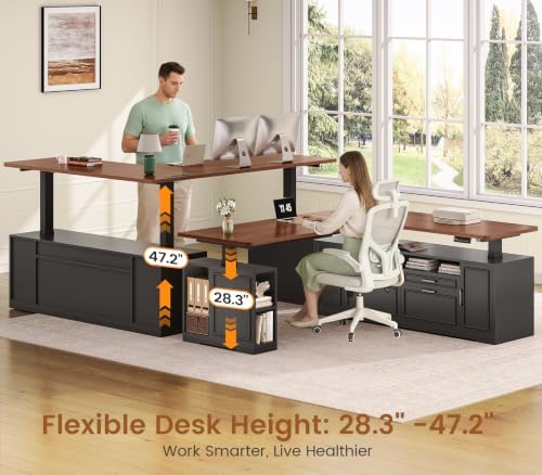 SEDETA Farmhouse L Shaped Executive Electric Standing Desk with 4 Drawers