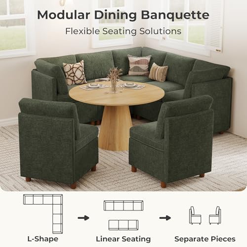 SITJOY Breakfast Nook Bench with Storage, Green, 7 Seat (3 Corner)