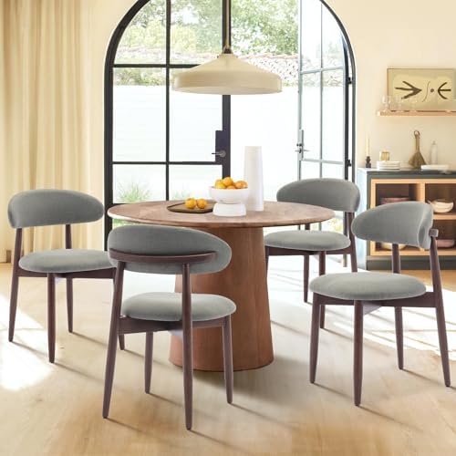 COLAMY Wooden Dining Room Chairs Set of 6, Modern Upholstered Fabric Dining Chairs, Farmhouse Kitchen Chair with Foot Pegs, Green