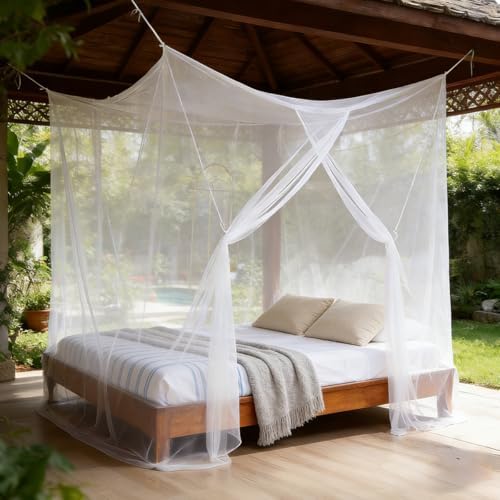 Mengersi Bed Canopy,Canopy Bed Curtains Elegant Mosquito Net for Bed,Mosquito Netting for King Queen Full Camping Patio Indoor Outdoor Bug Net,White