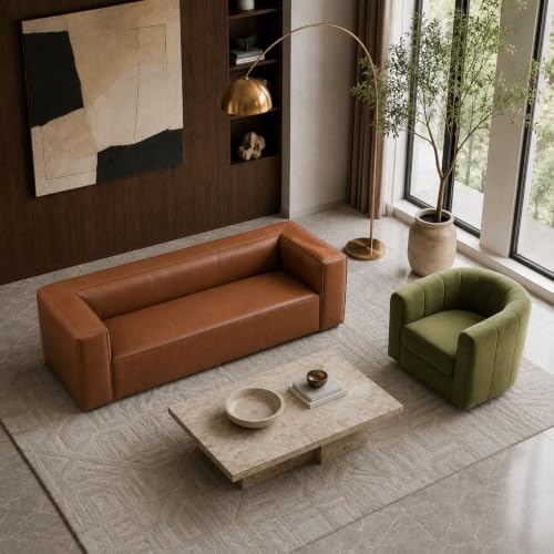 2-Piece Living Room Set, Faux Leather Sofa + Swivel Chair