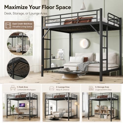 Bellemave Twin Loft Bed, Metal Round Pipe, Dual Ladders, Save Space, Black