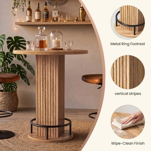 Round Bar Table 37.8" H,high Top Wooden Pub Bistro Table
