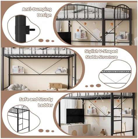 Garvee Loft Bed Twin Size with Ladde and Arched Guardrail for Kids, Adults