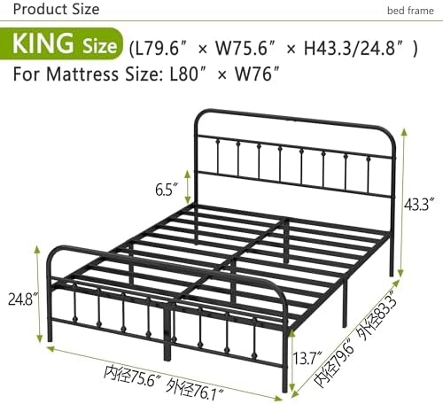 Kujielan Metal Bed Frame King Size,Easy to Assemble,Black