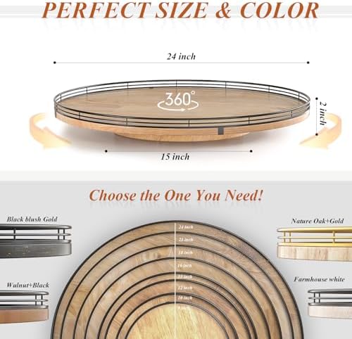 AMH 24-Inch Extra Large Farmhouse Oak Lazy Susan Organizer