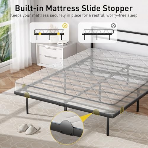 Full Floating Bed Frame with Headboard, Modern Platform Bed Frame with LED Lights and USB Charging Station, Sturdy Metal Bed Frame for Adults, No Box Spring Needed, Easy Assembly, Noise Free Design