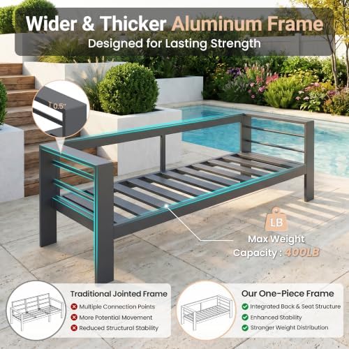 Solaste 5-Seaters Aluminum Outdoor Patio Furniture Set, Patio Sectional with 5" Thick Cushion, Outdoor Furniture with Coffee Table, Patio Sofa for Porch, Backyard, Deck, Yard, Dark Grey