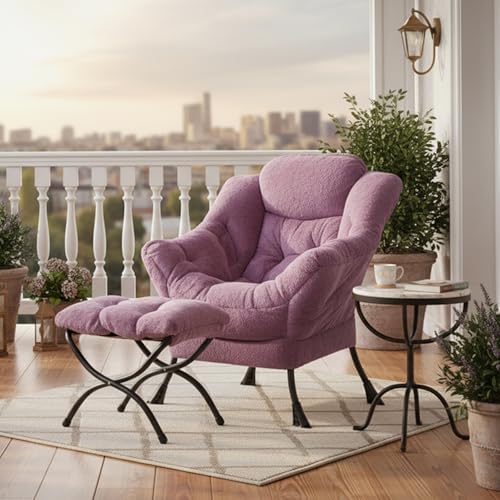 Tiita Lazy Chair with Ottoman, Comfy Reading Accent Chair, Plush Purple