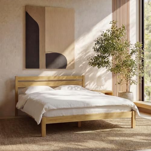 LIFEMENT Classic Wood Platform Bed Frame with Headboard, Essential, Noise Free, Under Bed Storage, No Box Spring Needed, Easy Assembly (Natural, Twin)