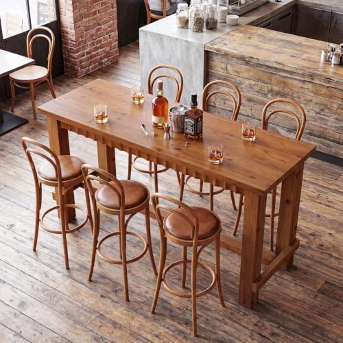 63" Solid Wood Counter Height Bar Table, Rectangular Tall High Top Pub Table with Footrest, Bar Height Dining Table for Kitchen, Dining Room, Walnut Brown