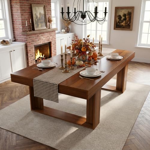 Miereirl 9-Piece Modern Farmhouse Dining Table Set, 86.6" x 47.2" Sturdy Stable Dining Table with 8 Chairs, Rectangular Kitchen Table Set for 8,(Brown Table+8 Brown Chairs)