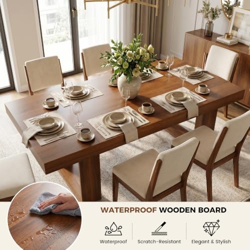 Miereirl 9-Piece Modern Farmhouse Dining Table Set, 86.6" x 47.2" Sturdy Stable Dining Table with 8 Chairs, Rectangular Kitchen Table Set for 8,(Walnut Table+8 Black Chairs)