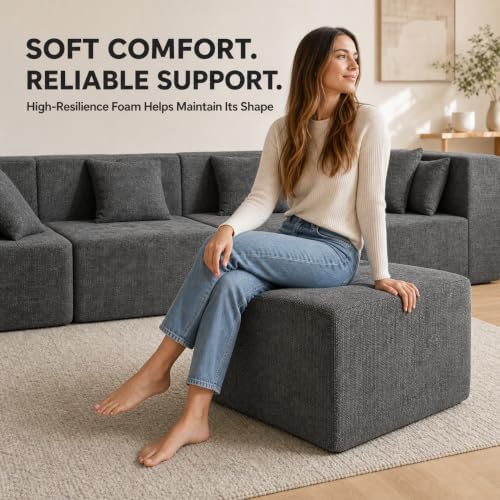 MONVANE 27.5" Square Ottoman, Modular Foot Rest, Grey