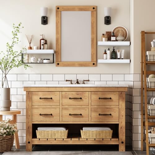 QEEIG Bathroom Shelves Over Toilet Wall (White and Black, Set of 3, 15.7")