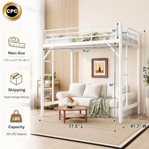 Bellemave Twin Loft Bed, Metal Round Pipe, Dual Ladders, Save Space, White