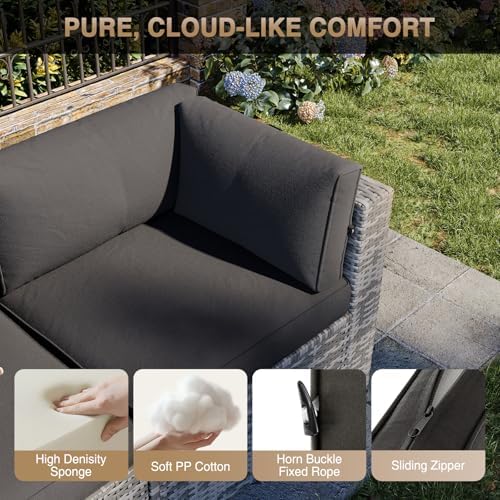Aoxun Patio Furniture Sets, 7-Piece Outdoor Patio Furniture with Thick Cushions, Wicker Outdoor Conversation Set Sectional Sofa for Backyard, Poolside, Garden (Black-Grey, 7 x 25.2 - Seats)