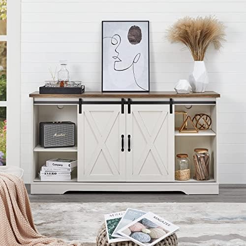 AMERLIFE Living Room Furniture Set, 59" White TV Stand with Fireplace