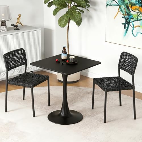 Square Dining Table, 24" Tulip Table with Thickened Tabletop & Metal Pedestal, Mid Century Modern Bistro Table for Kitchen, Small Places, Living Room, Cafe (Black)