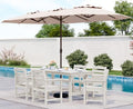 SERWALL HDPE Dining Set with Umbrella, Outdoor Dining Set for 6, White