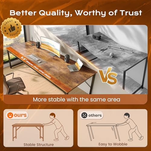 PRAISUN 70.8 X 29.5 Inch Computer Desk with Deeper Desktop, Gaming Office Writing Work Desk for Home Office, Study, Bedroom, Work from Home, Metal Frame, Rustic Brown
