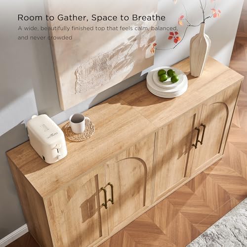 ACCOHOHO Arched Door Sideboard Buffet Cabinet Set of 4, Natural Oak