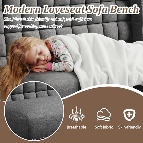 Andeworld Modern Loveseat Settee Bench Sofa Couch, Linen Fabric,Slate
