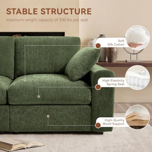 Ihanherry Cloud Sectional Couches for Living Room, 110" Large Modular Sectional Sofa with Wide Deep Seat, L Shaped Couch with Throw Pillow and Storage Ottoman, Green