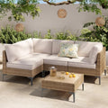 5-Piece Patio Furniture Set, Outdoor Wicker Sectional Sofa with Coffee Table, Anti-Slip & Thick All-Weather Cushions for Party, Garden, Backyard, Beige