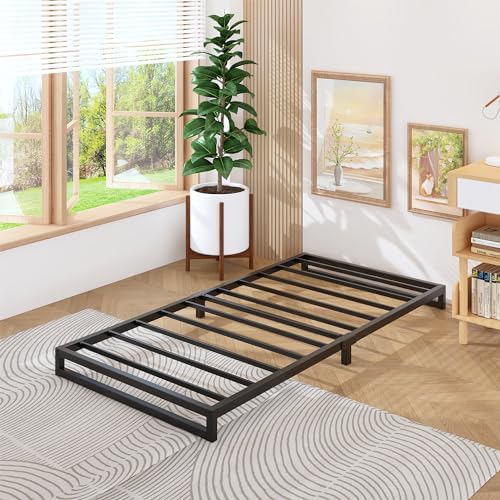 Lutown-Teen 4 Inch Twin XL Bed Frames Heavy Duty Sturdy Metal Platform Bed Frame No Box Spring Needed, Noise Free, Easy Assembly, Black