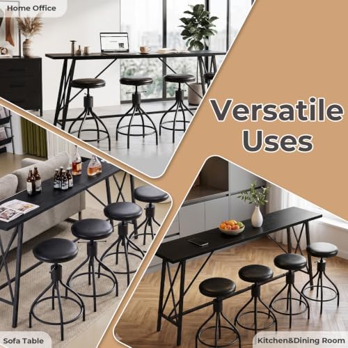 Karl home 83.8" Bar Table and Chairs Set, 4 Adjustable PU Stools, Black