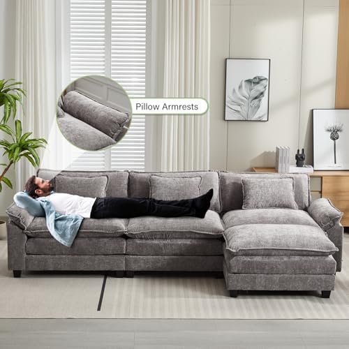 Oprisen 120" Modular Sectional Sofa, Comfy Deep Cloud Couch with Ottoman