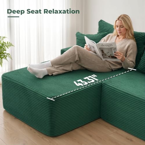 Mangodan Cloud Sectional Couch, Boneless Couches for Living Room, Green