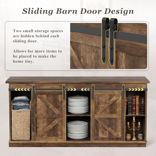 YESHOMY 58" TV Stand for TVs up to 65", Sliding Barn Doors, Barnwood