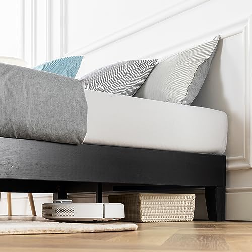Mellow Naturalista Grand 12 Inch Solid Wood Platform Bed with Wooden Slats, Easy Assembly, Twin, Black