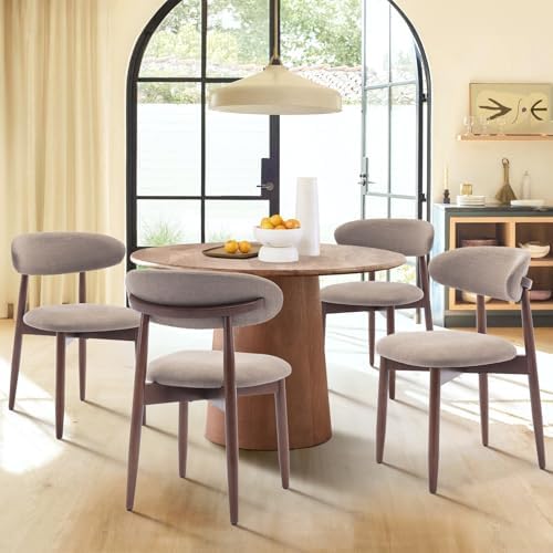 COLAMY Wooden Dining Chairs Set of 4, Modern Fabric Upholstered Dining Room Chair, Farmhouse Kitchen Chairs with Foot Pegs, Camel