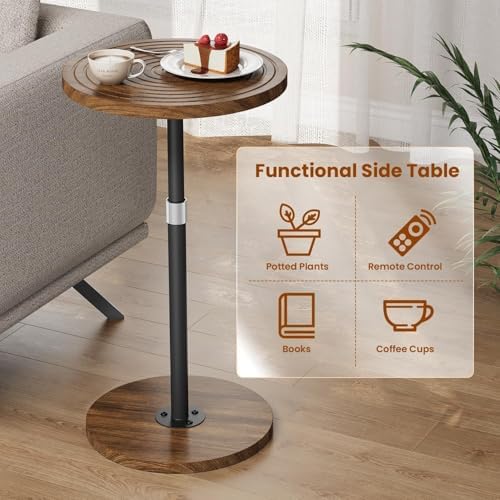 Asgolion Round Small Side Table, Adjustable-Height Drink Table