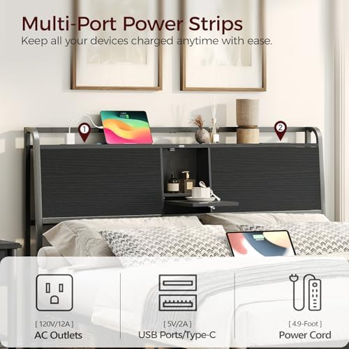 MAHANCRIS Headboard Queen Size with 2 Power Strips and Flip Door Storage