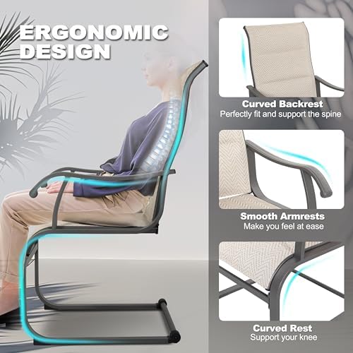 NUU GARDEN Patio Dining Chair Set of 4, Comfortable Outdoor Dining Chairs for Indoors and Outdoors, Breathable Textilene Spring Motion Outdoor Patio Chairs for Backyard Deck, Grayish Beige